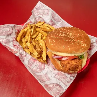 Fried Chicken Burger with Fries