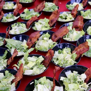 Mini caesar with a bacon strip crouton