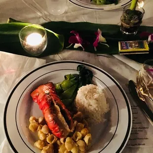Lobster, Bok Choy, Rice, and Siracusa Mac and Cheese