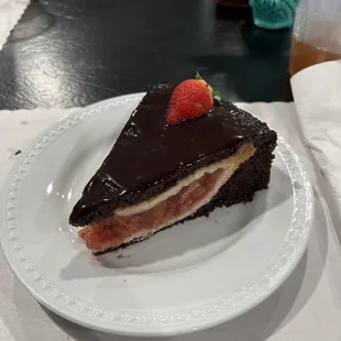 Strawberry rhubarb pie in a chocolate cake