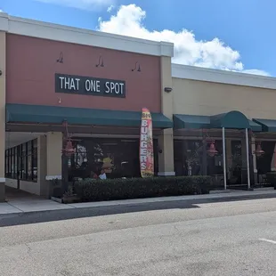 Restaurant exterior in strip mall