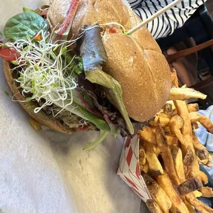 Black bean burger, wheat bun