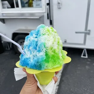 Blue coconut and green apple with snow cap!