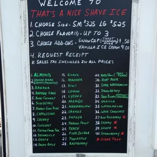 Shave ice menu