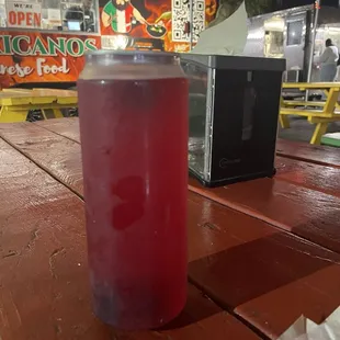 Yo can see the blueberries in the lemonade