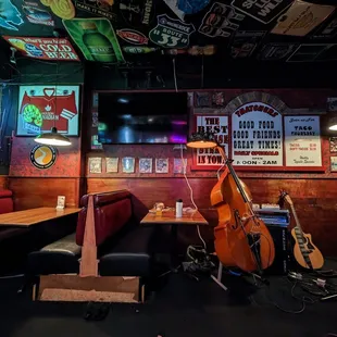 Band area, and lots of whimsical decor