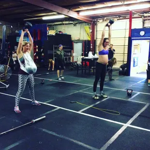 Preggo WOD , everyone had to strap on a med ball