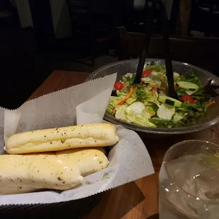 Breadsticks and salad