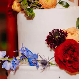 a white cake with flowers on top