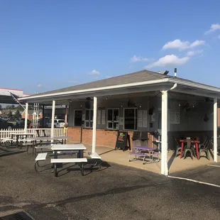 Patio seating and ordering window