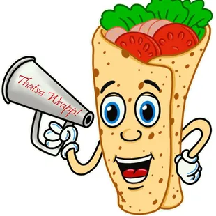 a cartoon burrito character holding a megaphone