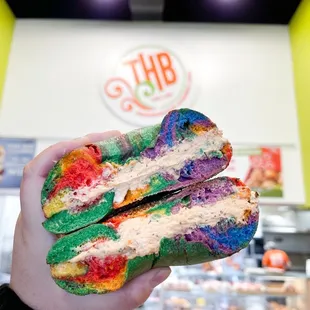 Pride bagel with sweet &amp; heat cream cheese