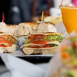 a sandwich and a drink