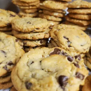 a pile of chocolate chip cookies