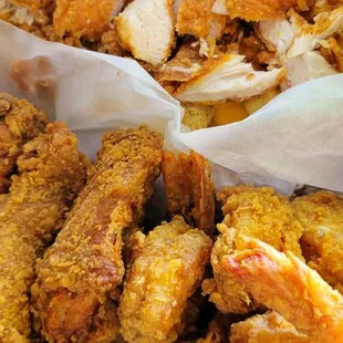 a tray of fried chicken