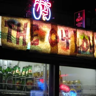  neon sign in a window