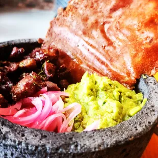 a close up of a bowl of food