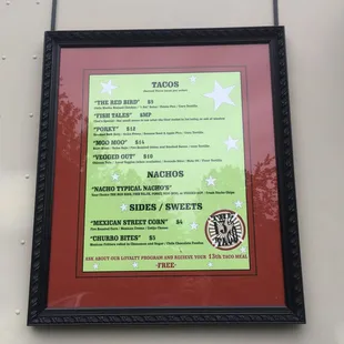 the menu of the restaurant