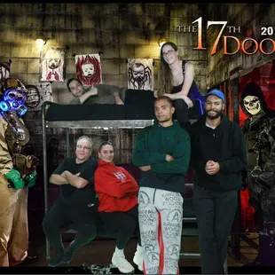 All of us posing at the end on prison beds