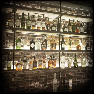 a wall of liquor bottles