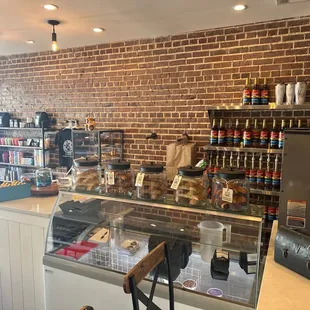 a brick wall and counter