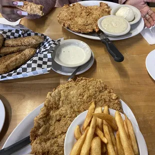Crispy chicken fried steak &amp; Fried Pickles