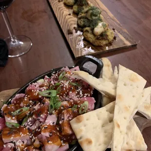 Ahi Tuna boat and scallops