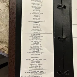Happy hour menu