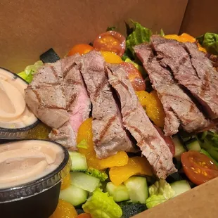 Steak salad (to-go w/ rare steak)