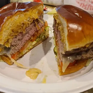 Inside view of double stack burger(ordered med-rare) - perfect for sharing