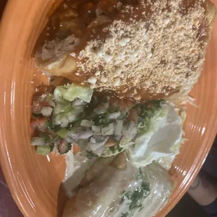 Chile relleno Chimichanga with meatless chicken