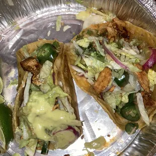 Buffalo chicken tacos, sub veggie chik'n for meat