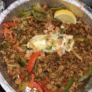 Vegetarian fajitas with vegetarian "beef"