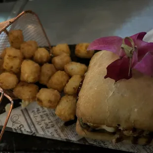 Ruffled Feathers Turkey sandwich with Cajun tots (but try the truffle tots too!).