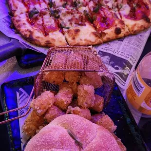 Mushroom and Swiss burger  Tater tots  Jalapeno flatbread