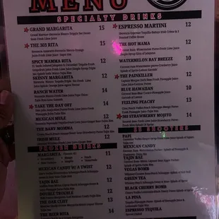 Drink menu
