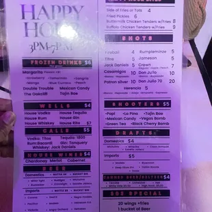 Drink menu