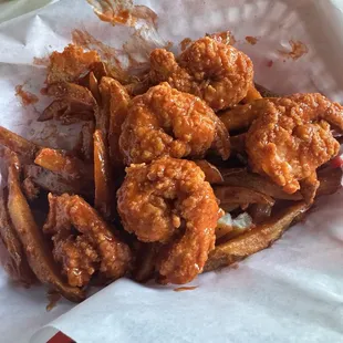 Shrimp basket with everything tossed in buffalo sauce YUMMMM
