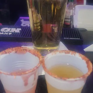 Trademark of 303: Mexican candy shot, mango Mexican shot and a nice cold beer!!