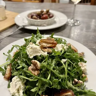 GOAT CHEESE SALAD + OLIVE SAMPLER