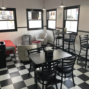 a black and white checkered floor