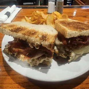 Tuna Melt with Bacon and a side of of old bay chips.