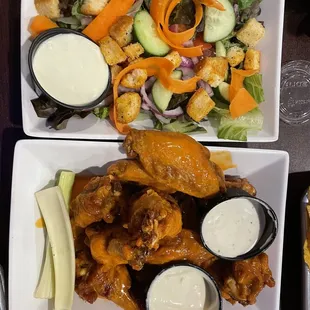 Wings and a side garden salad