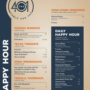 Our 2021 Happy Hour and Daily Specials