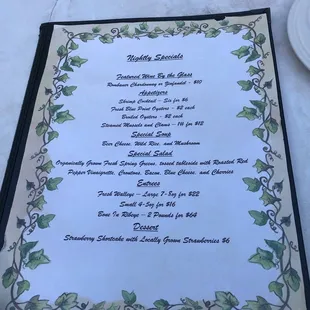 a menu on a table