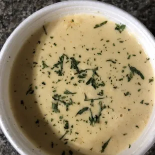 Seafood Bisque-Creamy, french soup with shrimp, crab and lobster in a hot bowl of deliciousness.