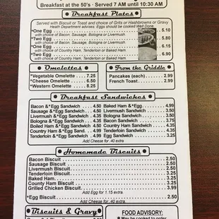 Breakfast menu.