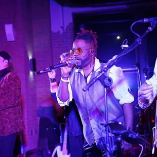 a band performing on stage