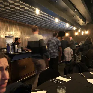 a group of people at a restaurant