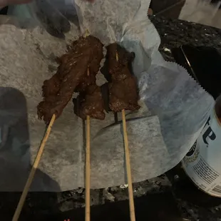 Amazing BBQ meat sticks!! Perfect for two, although we couldn't resist before we got a pic.